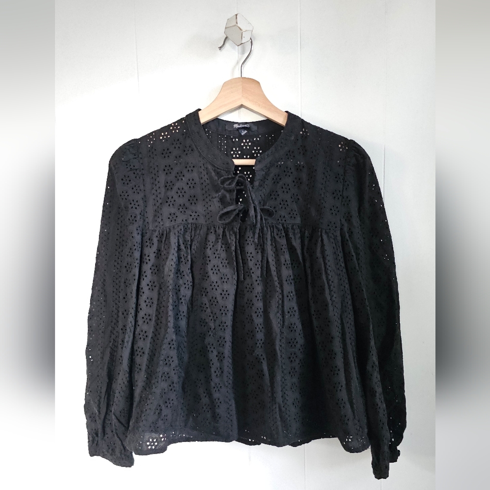 MADEWELL Black Eyelet Tie-Front Blouse